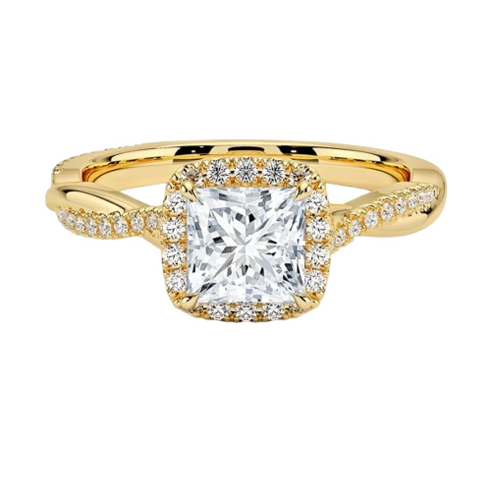 Twisted Band 1 CT Princess Cut Lab Grown Diamond Engagement Halo Ring - view 6