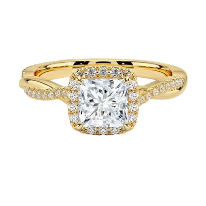 Twisted Band 1 CT Princess Cut Lab Grown Diamond Engagement Halo Ring - view 6