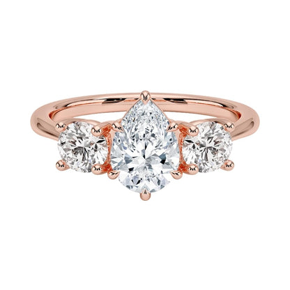 Solitaire 1 CT Pear Cut Lab Grown Diamond Three Stone Engagement Ring - view 1