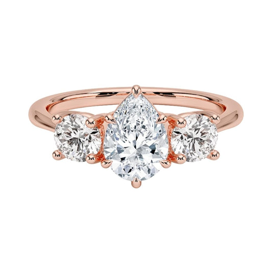 Solitaire 1 CT Pear Cut Lab Grown Diamond Three Stone Engagement Ring - view 1