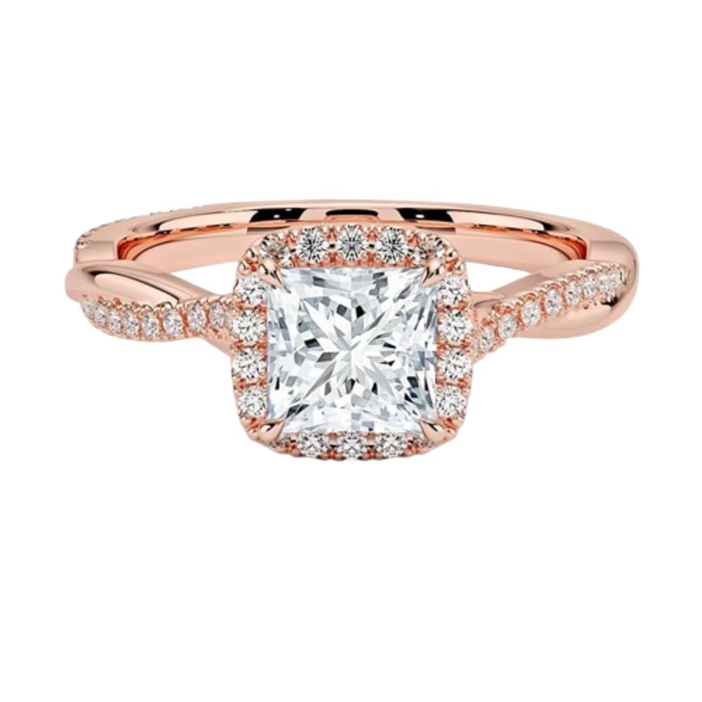 Twisted Band 1 CT Princess Cut Lab Grown Diamond Engagement Halo Ring - view 4