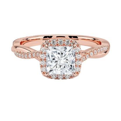 Twisted Band 1 CT Princess Cut Lab Grown Diamond Engagement Halo Ring - view 4