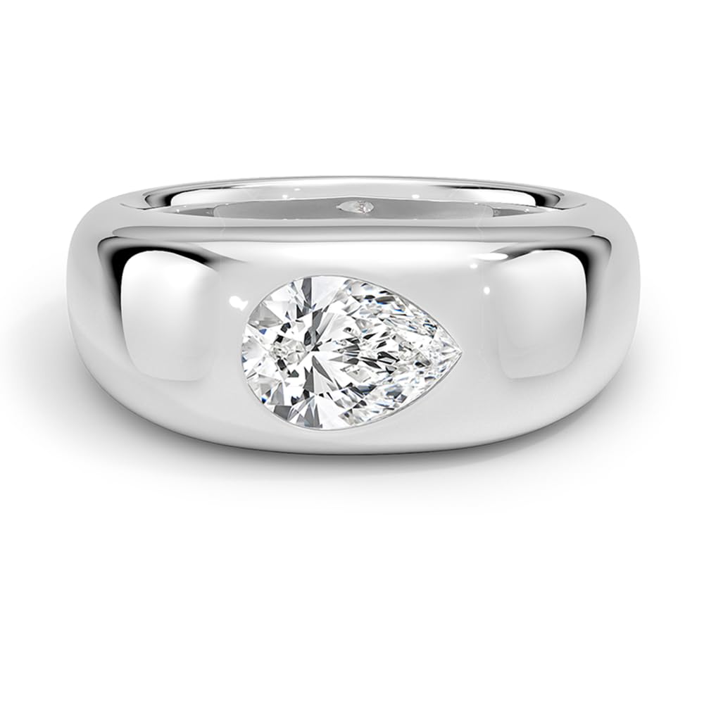 Solitaire 1 CT Pear Cut Lab Grown Diamond Bezel Engagement Ring - view 5