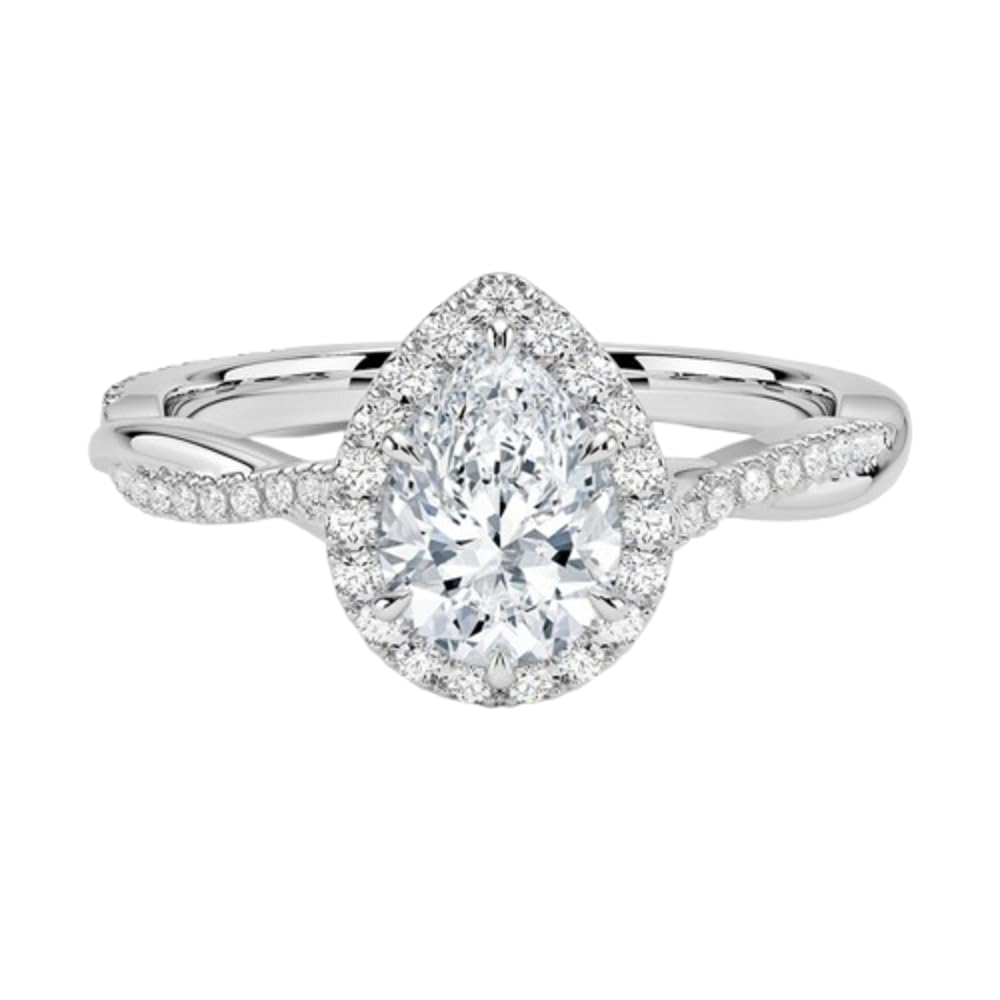 Twisted Band 1 CT Pear Cut Lab Grown Diamond Engagement Halo Ring - view 4