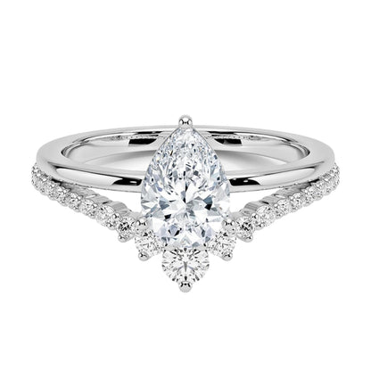 1 CT Pear Cut Lab Grown Diamond Curved Engagement Ring