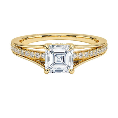 Pave 1 CT Asscher Cut Lab Grown Diamond Engagement Ring - view 1