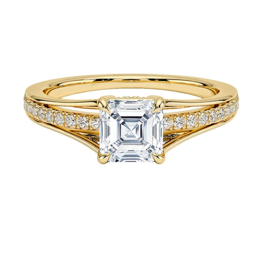 Pave 1 CT Asscher Cut Lab Grown Diamond Engagement Ring - view 1