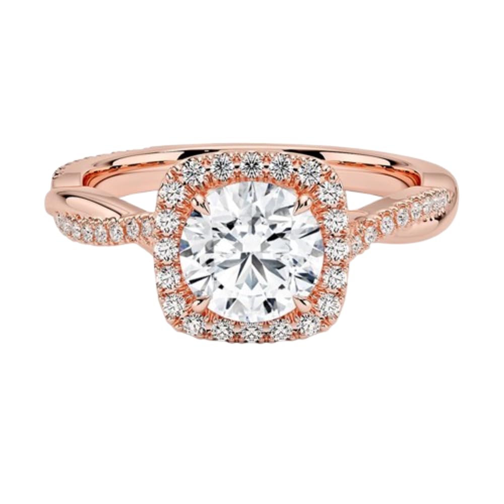Twisted Band 1 CT Round Cut Lab Grown Diamond Engagement Halo Ring - view 5