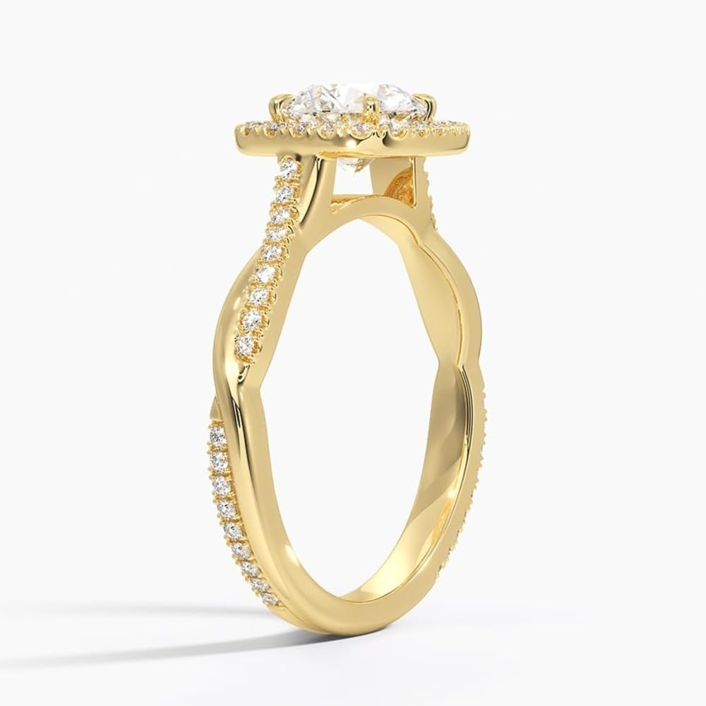 Twisted Band 1 CT Round Cut Lab Grown Diamond Engagement Halo Ring - view 7
