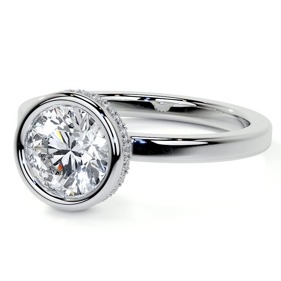Bezel Hidden Halo 1 CT Round Cut Lab Grown Diamond Solitaire Engagement Ring - view 4