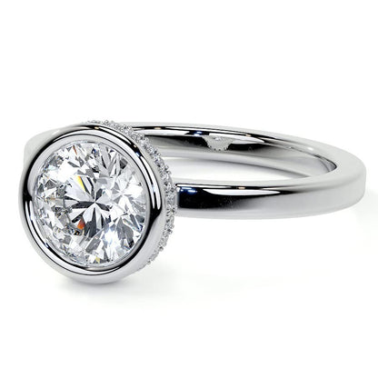 Bezel Hidden Halo 1 CT Round Cut Lab Grown Diamond Solitaire Engagement Ring - view 4