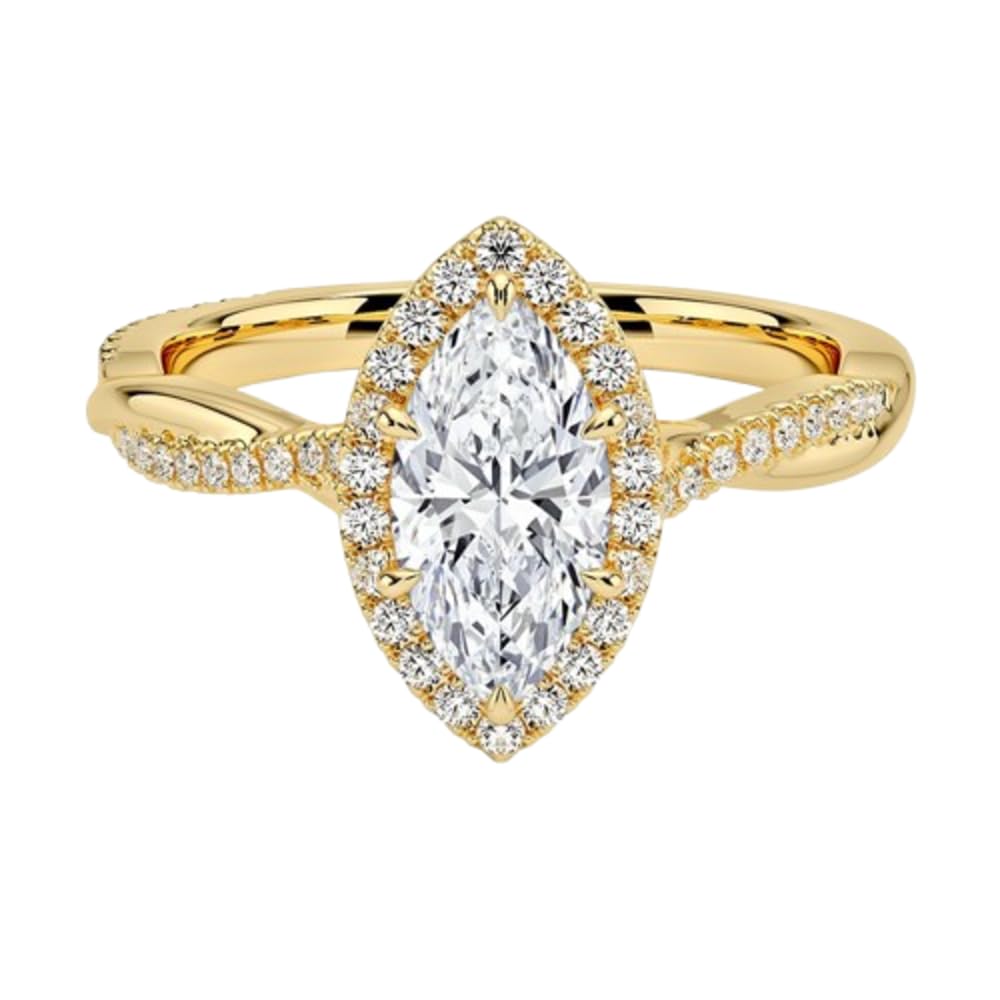 Twisted Band 1 CT Marquise Cut Lab Grown Diamond Engagement Halo Ring - view 6
