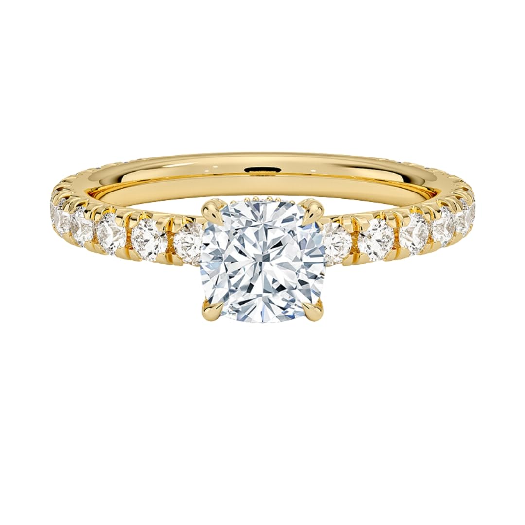 Hidden Halo 1 CT Cushion Cut Lab Grown Diamond Engagement Ring - view 1