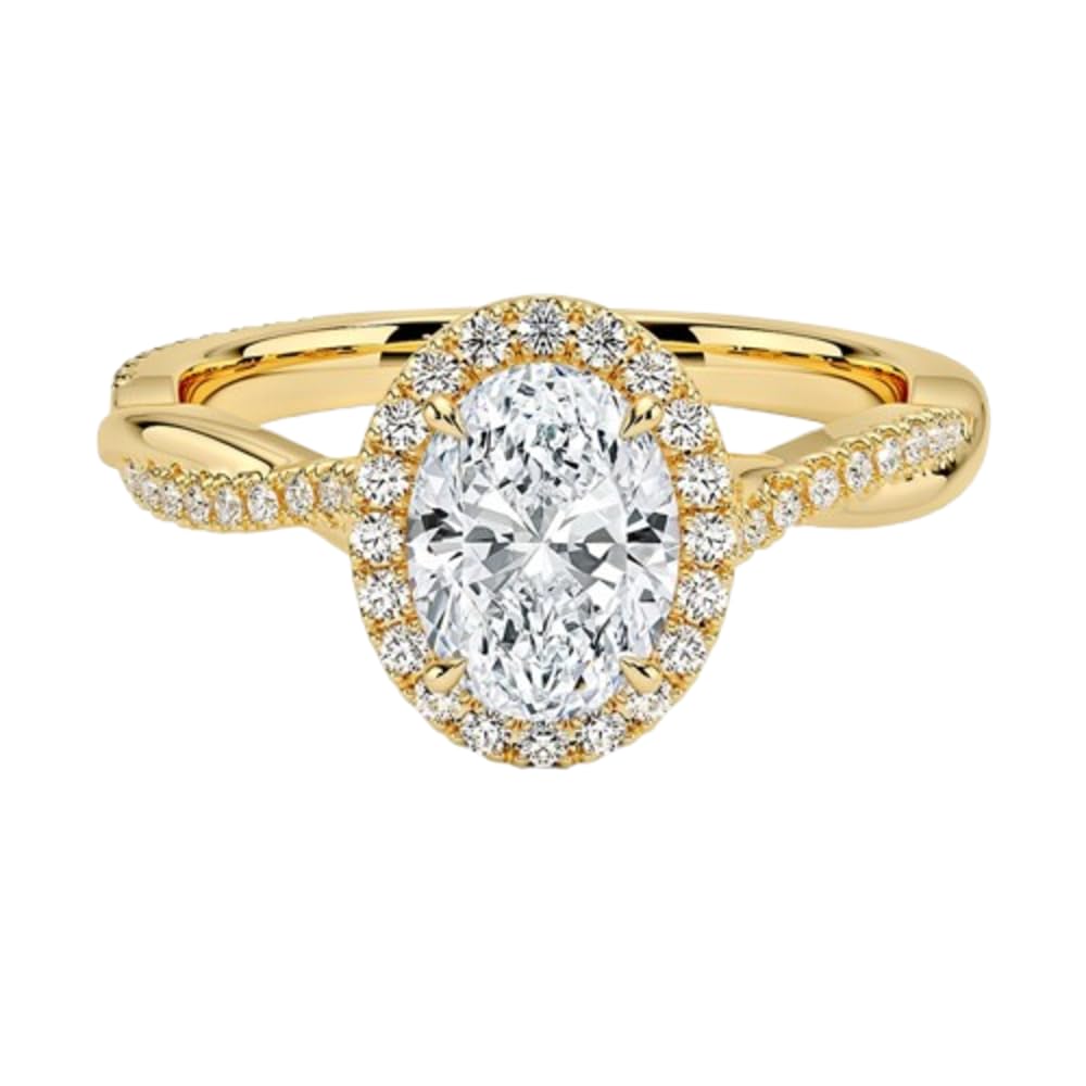 Twisted Band 1 CT Oval Cut Lab Grown Diamond Engagement Halo Ring - view 4