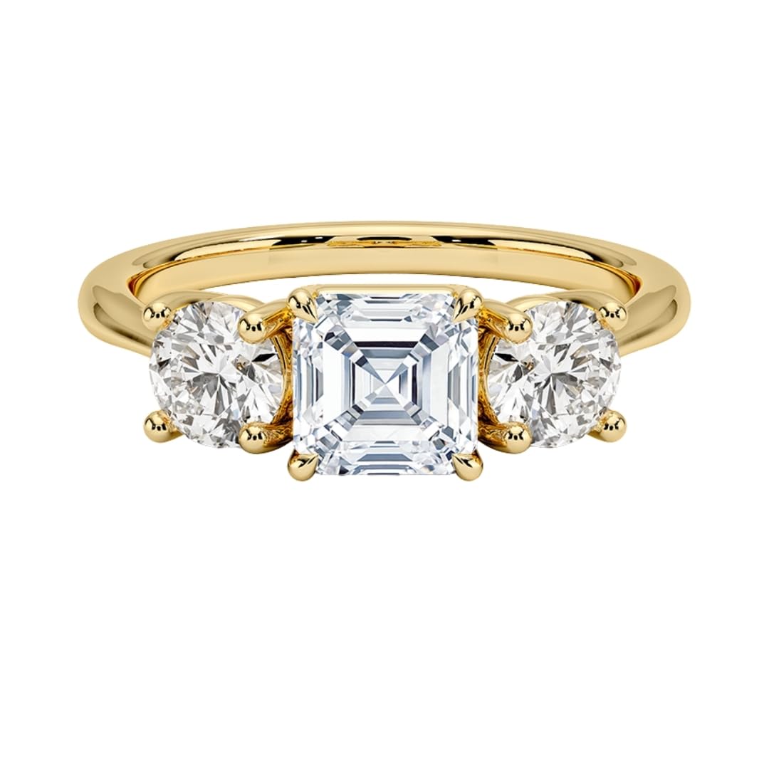 Solitaire 1 CT Asscher Cut Lab Grown Diamond Three Stone Engagement Ring - view 4