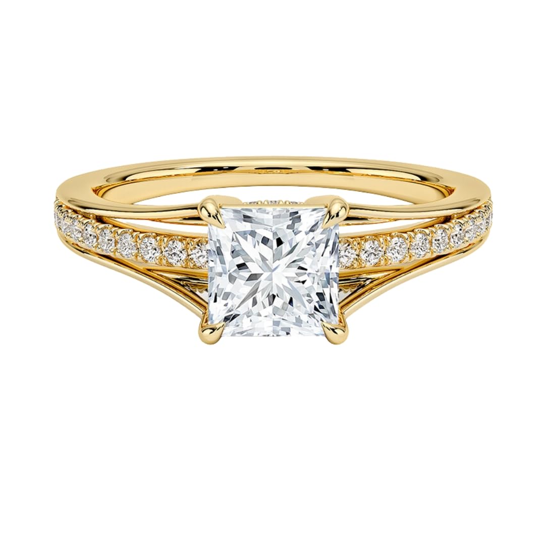 Pave 1 CT Princess Cut Lab Grown Diamond Engagement Ring - view 1