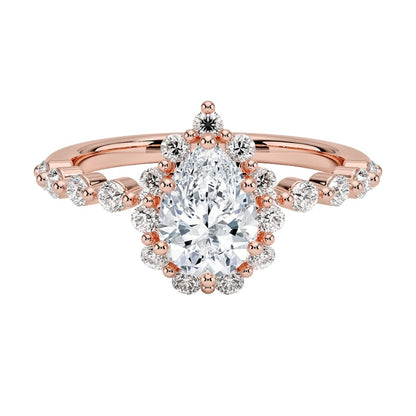 Halo 2 CT Pear Cut Lab Grown Diamond Engagement Ring