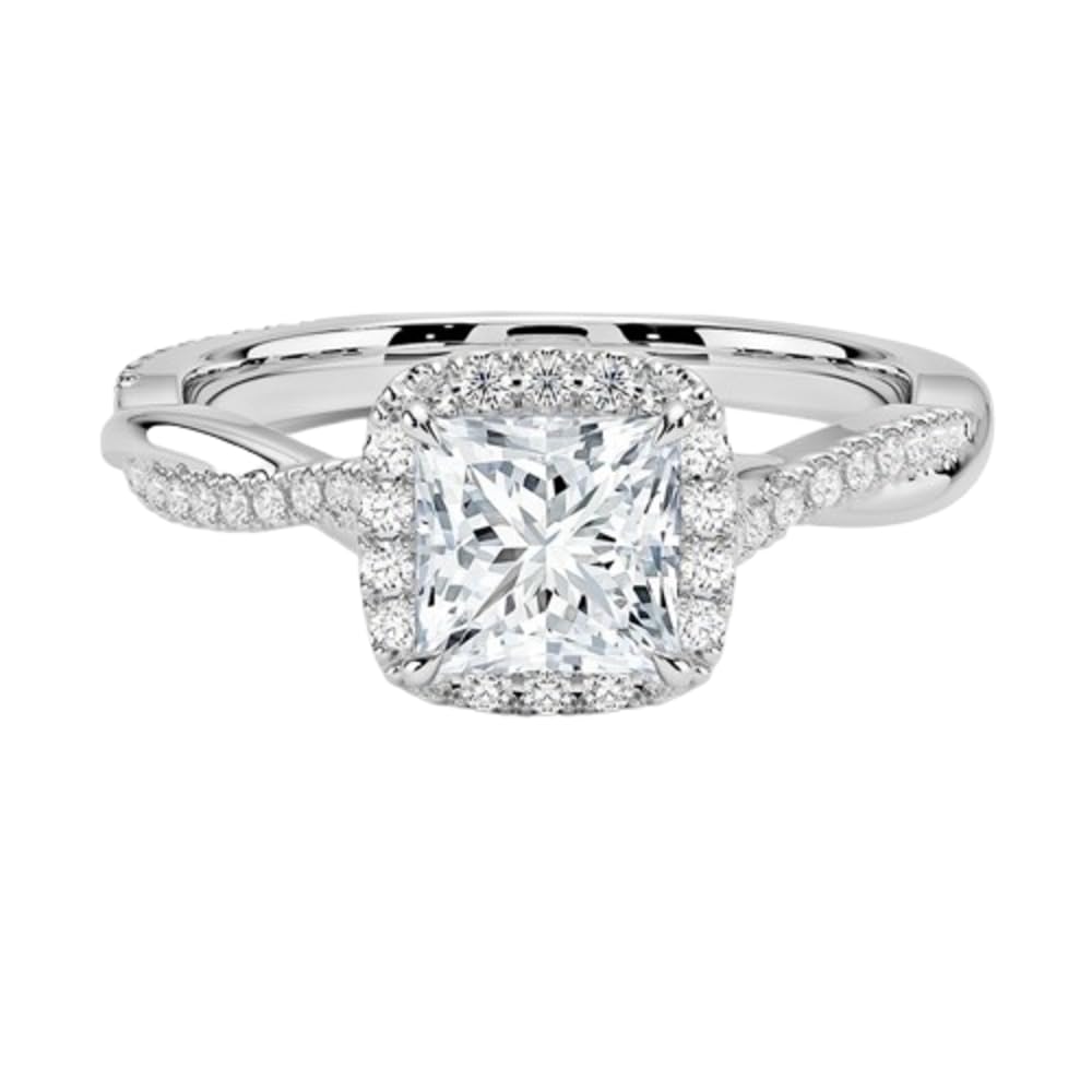 Twisted Band 1 CT Princess Cut Lab Grown Diamond Engagement Halo Ring - view 1