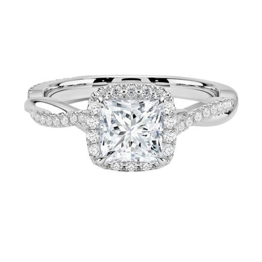 Twisted Band 1 CT Princess Cut Lab Grown Diamond Engagement Halo Ring - view 1