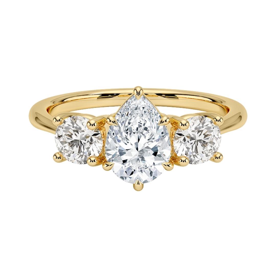 Solitaire 1 CT Pear Cut Lab Grown Diamond Three Stone Engagement Ring - view 6