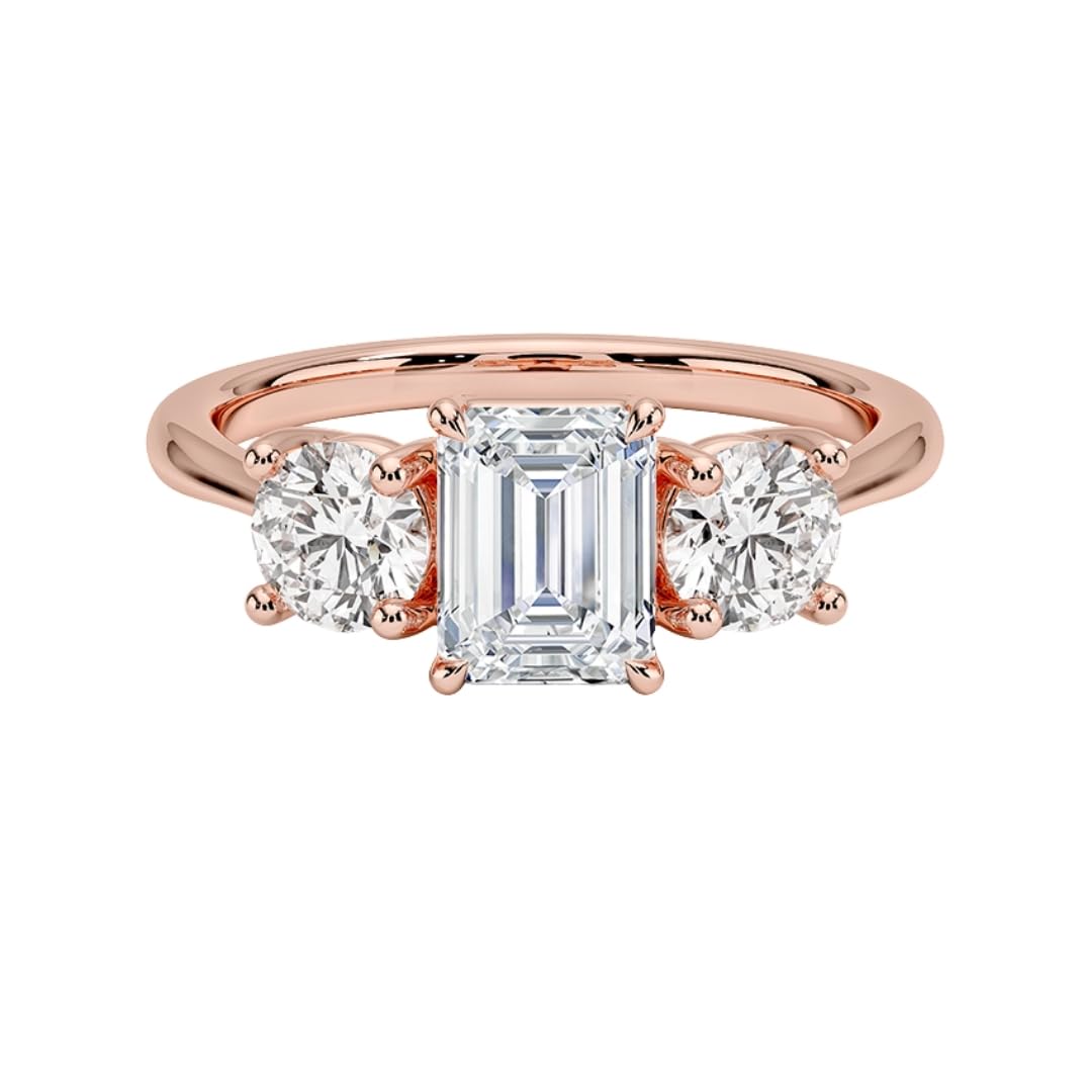 Solitaire 1 CT Emerald Cut Lab Grown Diamond Three Stone Engagement Ring - view 6