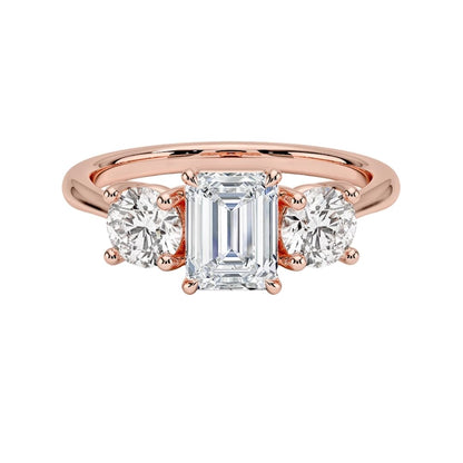 Solitaire 1 CT Emerald Cut Lab Grown Diamond Three Stone Engagement Ring - view 6