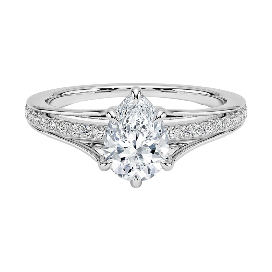Pave 1 CT Pear Cut Lab Grown Diamond Engagement Ring - view 1
