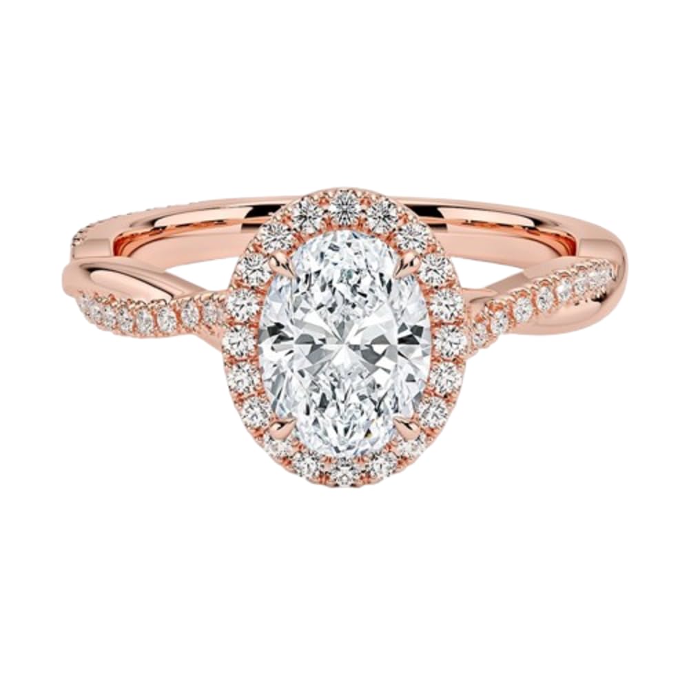 Twisted Band 1 CT Oval Cut Lab Grown Diamond Engagement Halo Ring - view 1