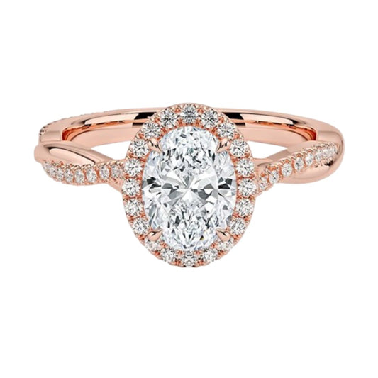 Twisted Band 1 CT Oval Cut Lab Grown Diamond Engagement Halo Ring - view 1