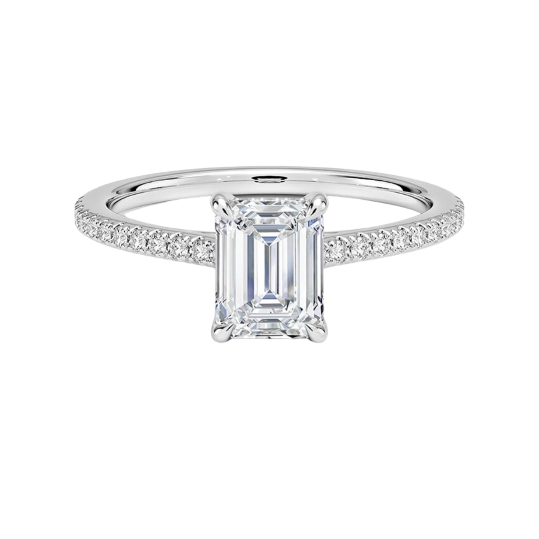 Hidden Halo 1 CT Emerald Cut Lab Grown Diamond Engagement Ring - view 1