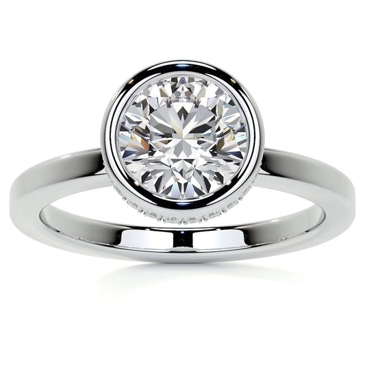 Bezel Hidden Halo 1 CT Round Cut Lab Grown Diamond Solitaire Engagement Ring - view 1