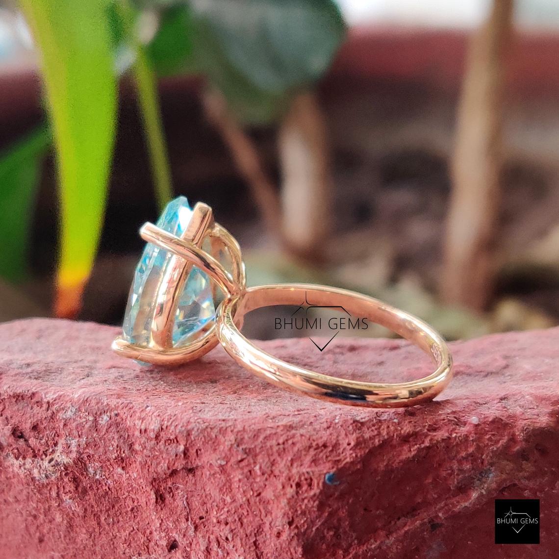 5 CT Blue Pear Shaped Solitaire Moissanite Engagement Ring - view 5