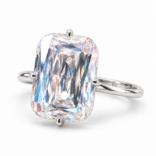 5 CT criss cut moissanite solitaire ring with compass four prong setting in white gold
