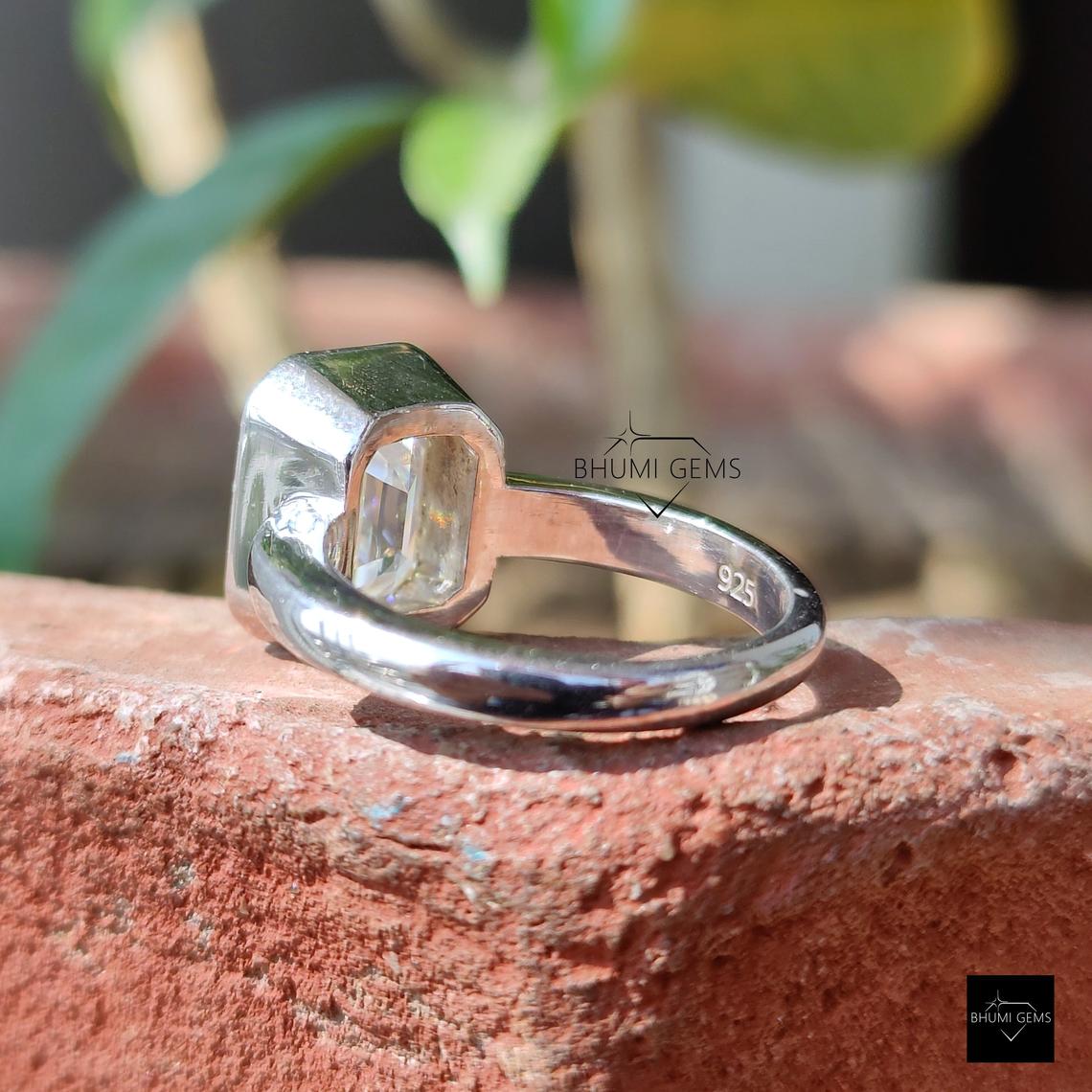5 CT Emerald Colorless Moissanite Bezel Set Engagement Ring - view 4
