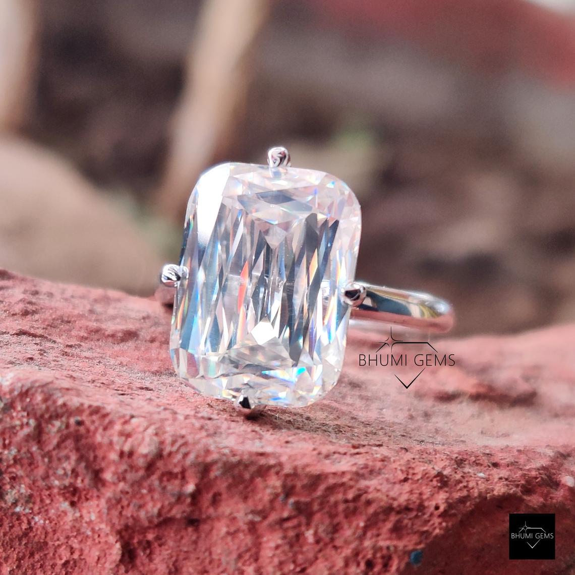 5CT Emerald Criss Cut Moissanite Solitaire Ring | Bhumi Gems