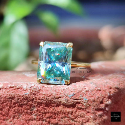 5 CT Greenish Blue Radiant Cut Solitaire Moissanite Ring - view 5