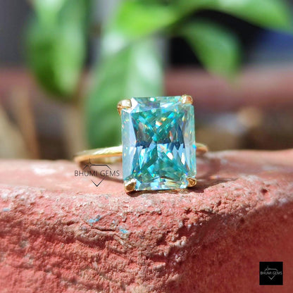 5 CT Greenish Blue Radiant Cut Solitaire Moissanite Ring - view 6