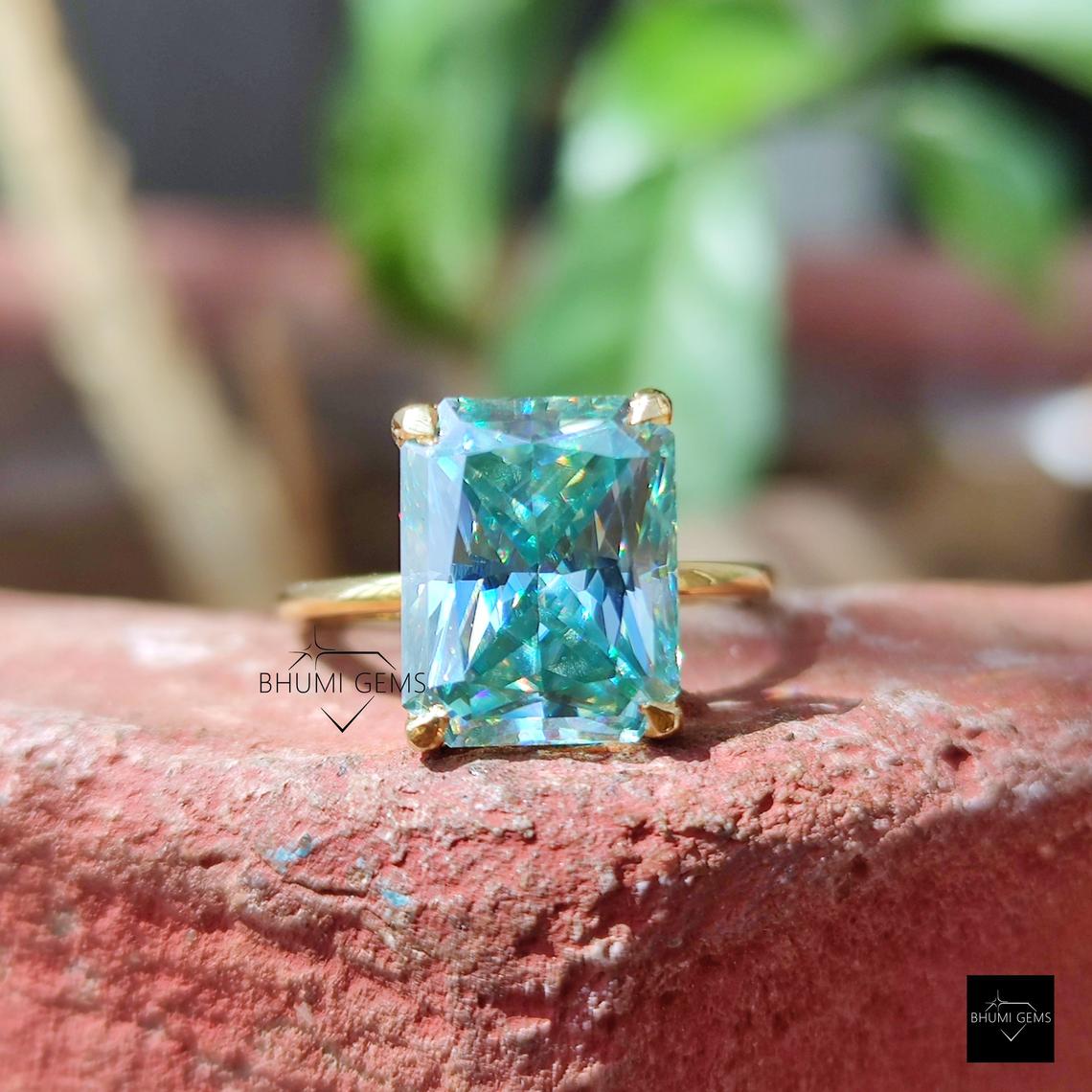 5 CT Greenish Blue Radiant Cut Solitaire Moissanite Ring - view 2