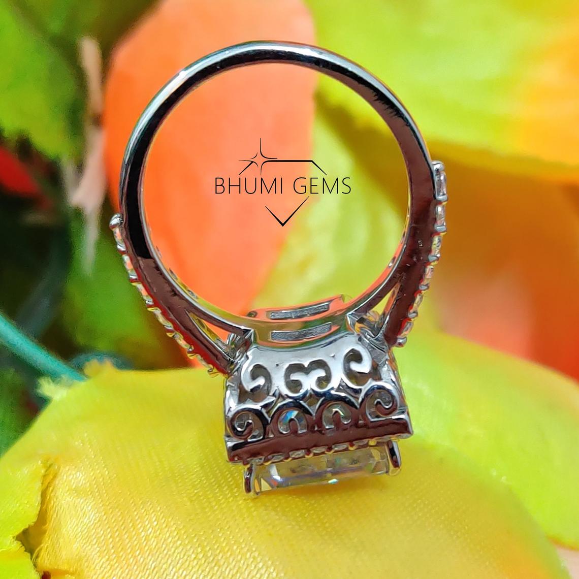 5CT Radiant Antique Colorless Moissanite Engagement Ring | Halo Ring | Wedding Set | Anniversary Promise Ring | Ring For Gift | Bhumi Gems