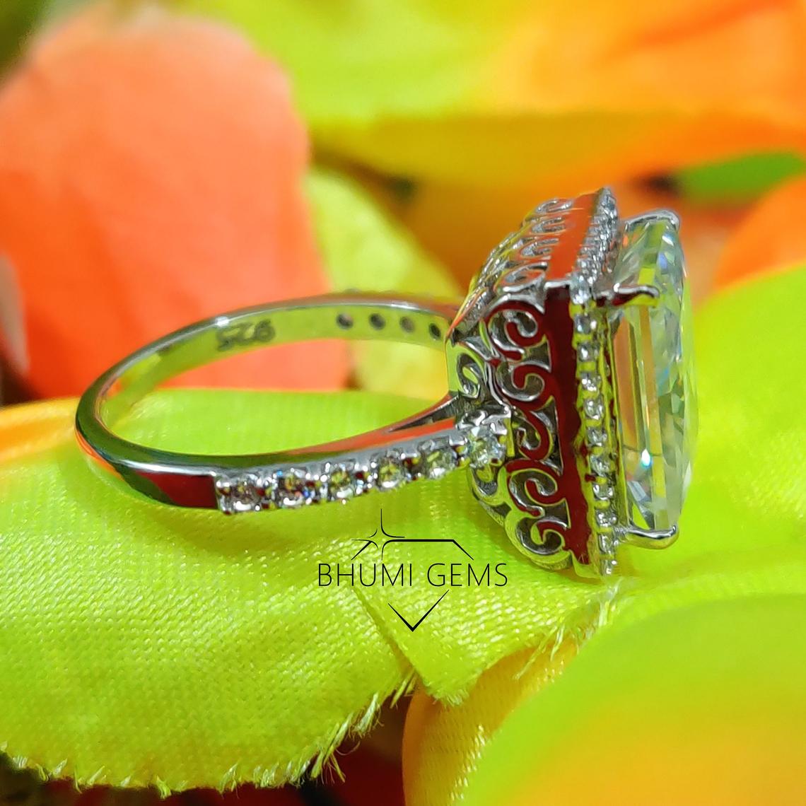 5CT Radiant Antique Colorless Moissanite Engagement Ring | Halo Ring | Wedding Set | Anniversary Promise Ring | Ring For Gift | Bhumi Gems