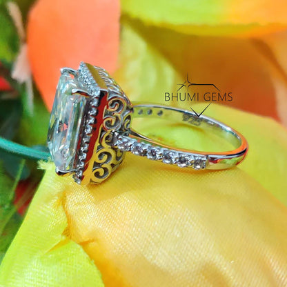 5CT Radiant Antique Colorless Moissanite Engagement Ring | Halo Ring | Wedding Set | Anniversary Promise Ring | Ring For Gift | Bhumi Gems