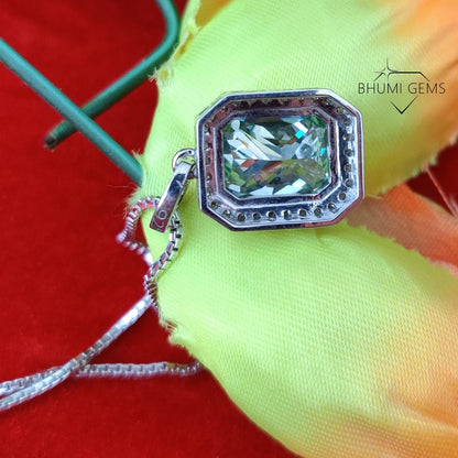 5CT Radiant Dark Green VVS1 Clarity, Moissanite Pendant, Moissanite Jewelry, Diamond Pendant, Gold Pendant, Art Deco Necklace, By Bhumi Gems