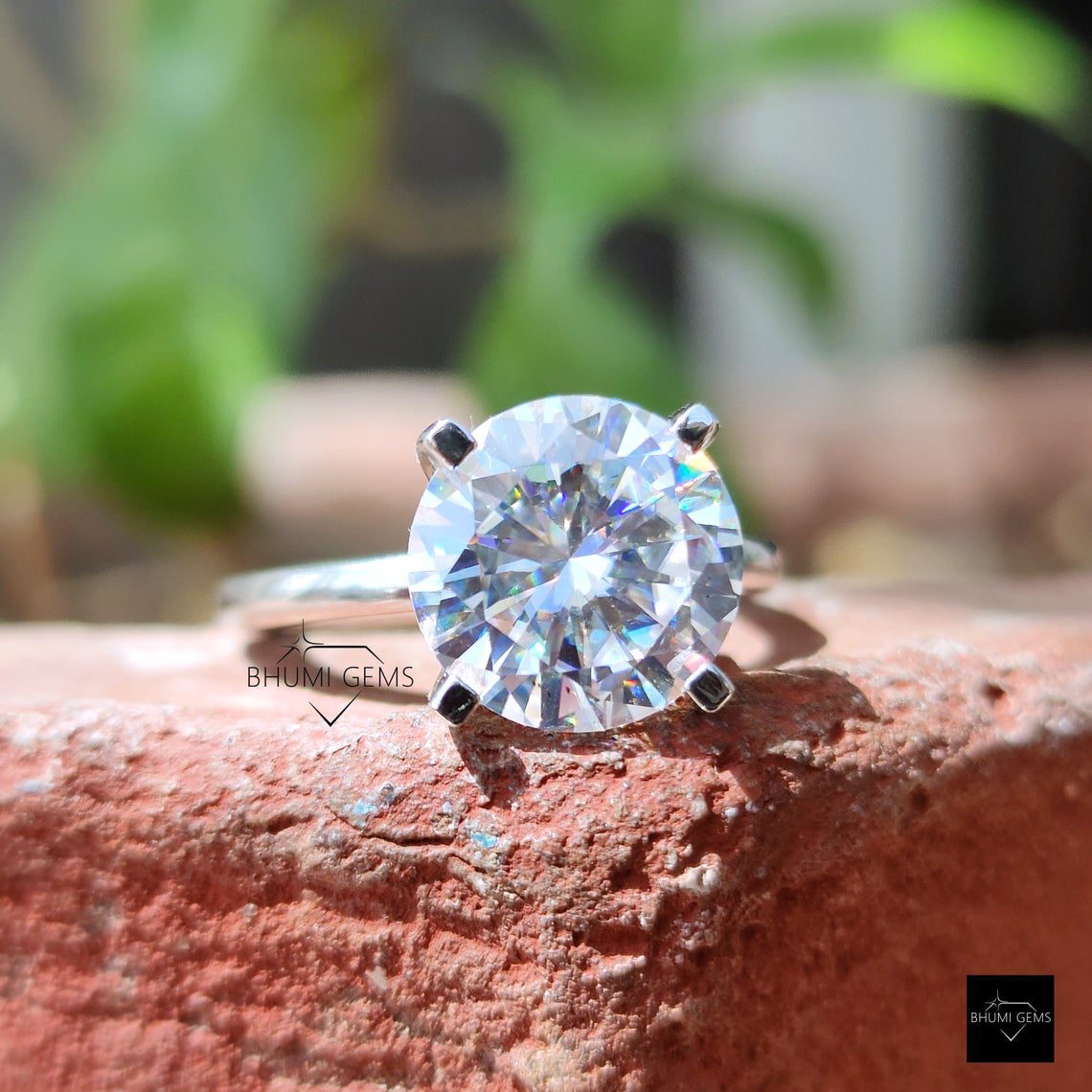5CT Round Cut Colorless Moissanite Solitaire Ring - view 2