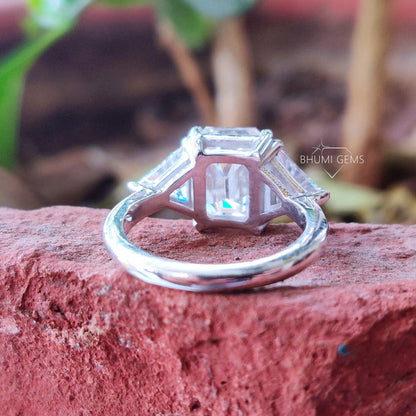5 TCW Emerald and Triangle Cut Moissanite Three Stone Engagement Ring - view 4