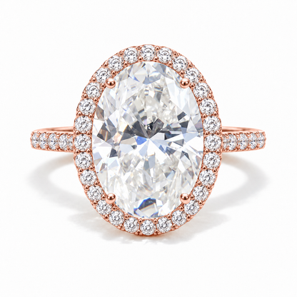 6 CT Oval Cut Colorless Moissanite Engagement Ring - Halo - Rose gold - front view