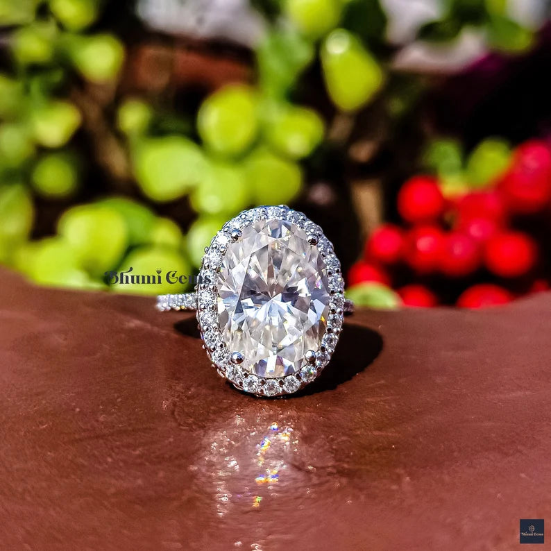 6 CT Oval Cut Halo Moissanite Engagement Ring