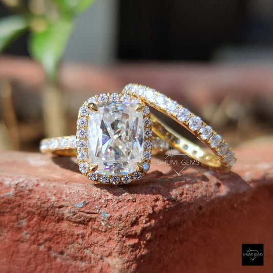 6.19TCW Elongated Cushion Moissanite Bridal Ring Set - view 4