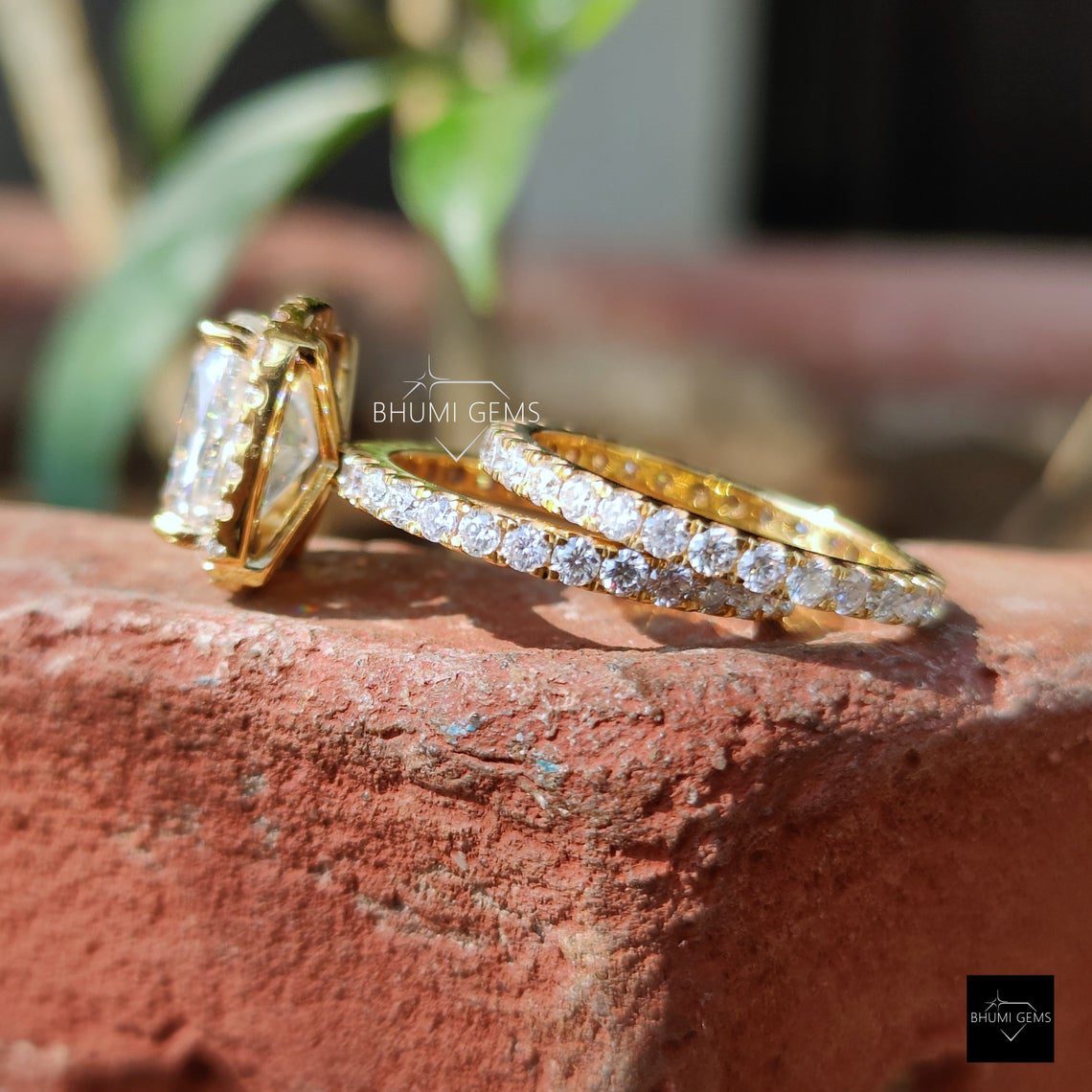 6.19TCW Elongated Cushion Moissanite Bridal Ring Set - view 5