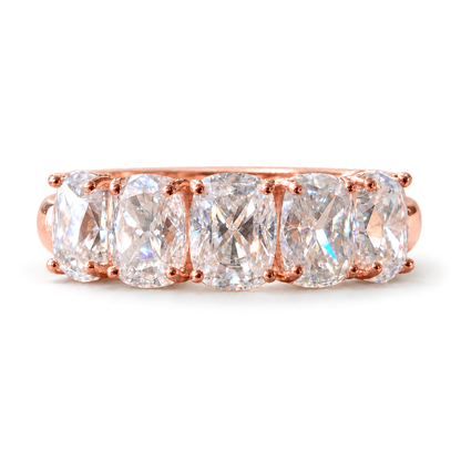 6 TCW elongated cushion five stone moissanite wedding band in rose gold