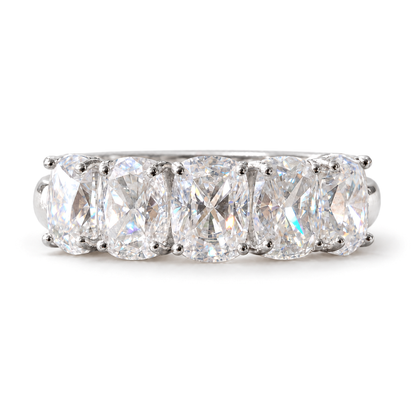 6 TCW elongated cushion five stone moissanite wedding band in white gold